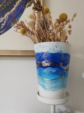 Load image into Gallery viewer, Vibrant blue &amp; gold seascape vase
