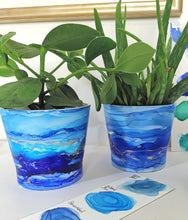 Load image into Gallery viewer, Short Blue &amp; Gold Seascape Planter
