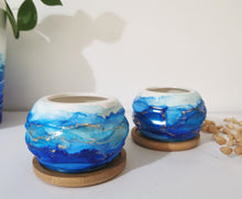 Load image into Gallery viewer, Small blue &amp; gold textured planters/candle holders
